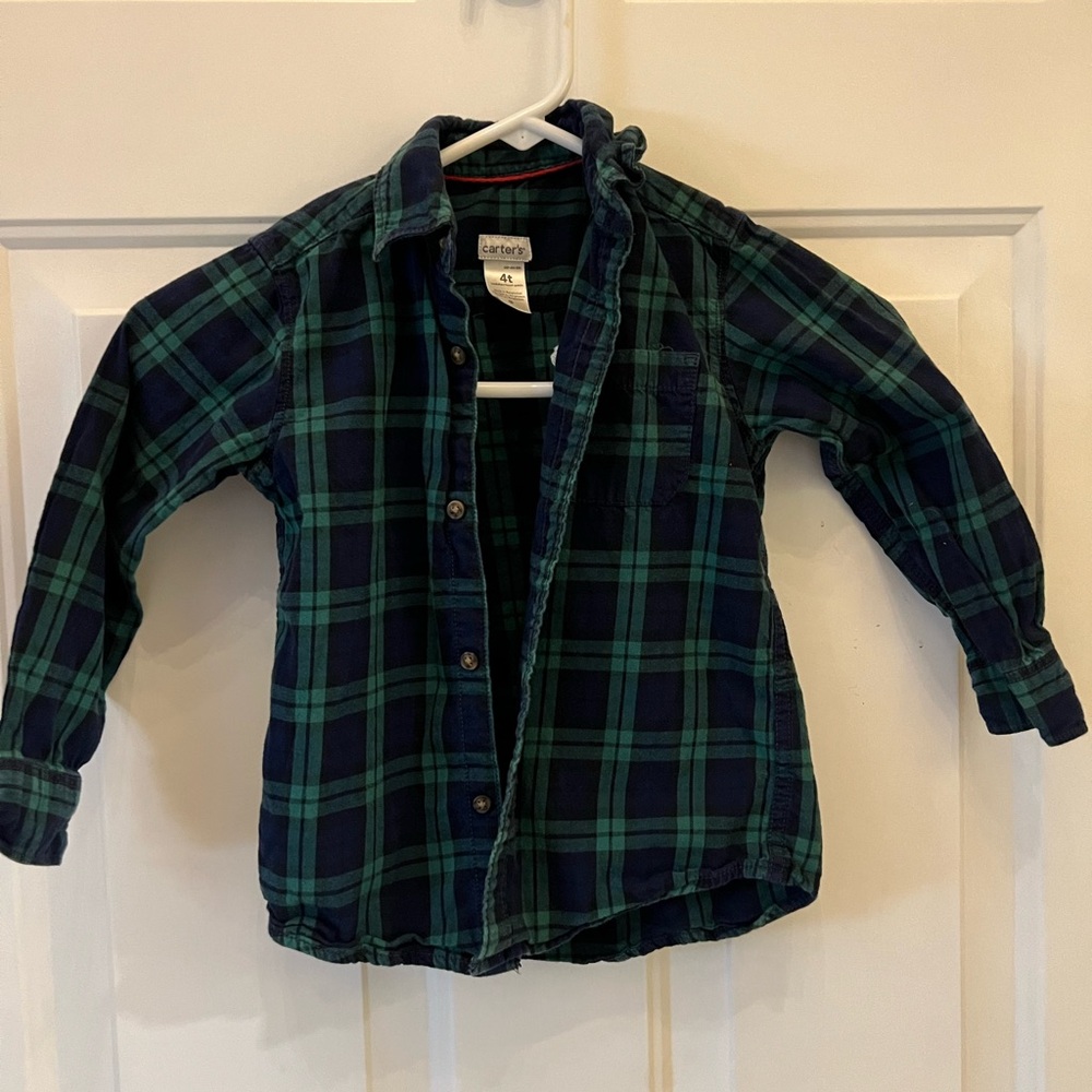 Carter's Navy and Green Plaid Button Down Shirt